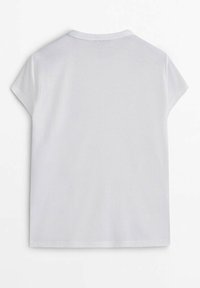 T-shirt bianco corto con maniche, mostrato da dietro su uno sfondo bianco, con scollatura rotonda e vestibilità comoda.