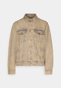 Beez denimpusa, mille ja kahe rinna taskuga, ees nupu kinnitusega. Pikkade varrukatega koos nupukinnitustega mansettidega ja nähtavad õmblustead. 