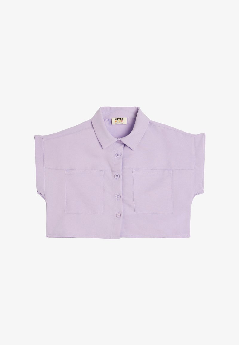 Afskåret skjorte med knapper i lys lavendel, med to forlommer, korte ærmer og en klassisk krave. Lavet af letvægtsstof.