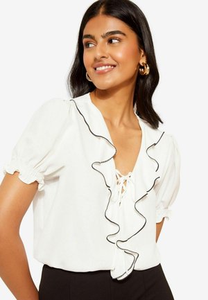 Friends Like These RUFFLE FRONT PUFF SLEEVE REGULAR FIT - Pluus - white tipped