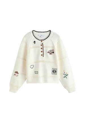 REGULAR FIT - RICH EMBROIDERED DETAIL - Pulover - ecru