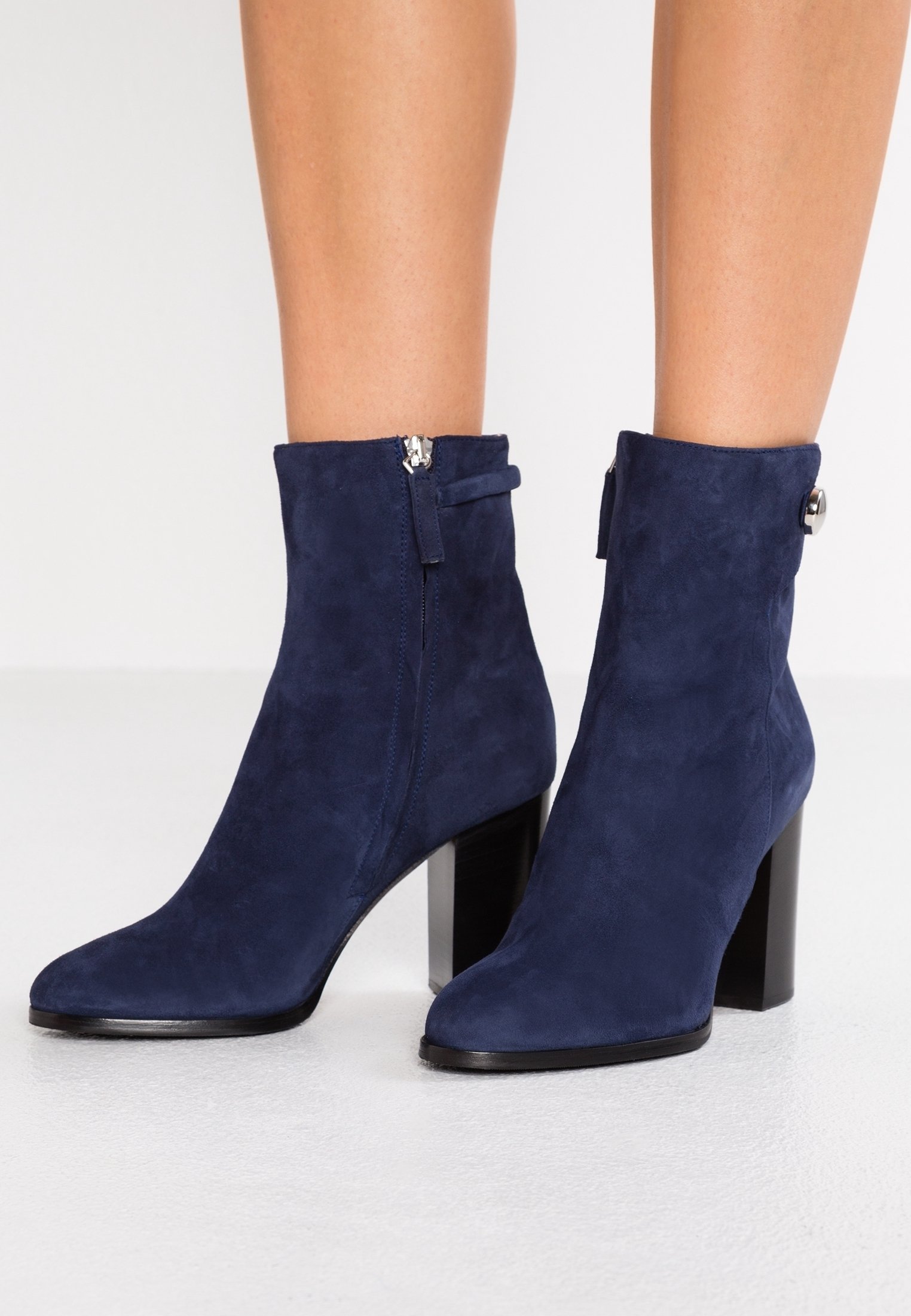 Talons Hauts Bottines Bleu Marine Talon Boots Habillées Femme Bleu
