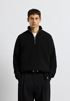 Burocs, CHUNKY HALF ZIP - Strickpullover - black