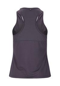 Dunkelviolettes ärmelloses Tanktop aus einem strukturierten, elastischen Material, mit einem Racerback-Design und subtilen Nahtdetails.