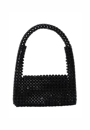 Borsa a mano nera in perline con un manico strutturato e arrotondato e un corpo rettangolare, caratterizzata da un motivo testurizzato su tutta la superficie.