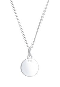 Halskette aus Sterlingsilber mit einem runden, glatten Anhänger, der mit '925' gekennzeichnet ist. Die Kette besteht aus verbundenen, kreisförmigen Segmenten, die ein zartes Erscheinungsbild erzeugen.
