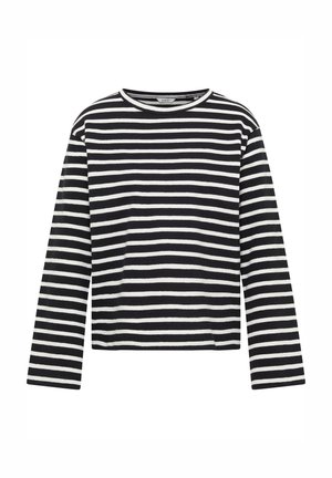 Tricou cu mânecă lungă, cu dungi alb-negru, cu decolteu rotund și design ușor scurtat; material moale din bumbac; mâneci cu croială dreaptă.