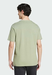 Camiseta de algodón de manga corta y cuello redondo en color verde claro, con una textura suave y un corte relajado, vista desde la parte de atrás.