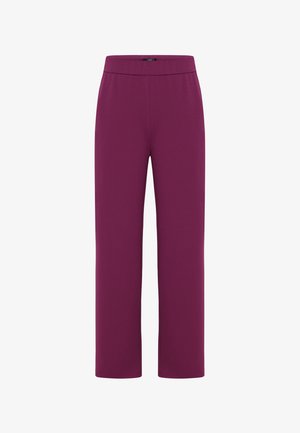 Bukser med lige ben i ensartet mørkelilla med elastisk talje og glat finish, designet til afslappet brug.