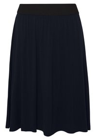 Svart plisserad kjol i mjukt tyg med bred elastisk midjeband, som har en flödande design och en knälång nederdel.