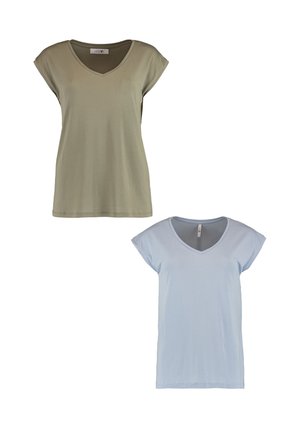 2ER-PACK V-AUSSCHNITT KURZARM  - Basic T-shirt - blau braun