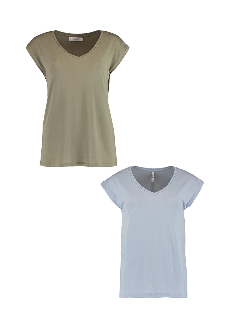Hailys 2ER-PACK V-AUSSCHNITT KURZARM  - Basic T-shirt - blau braun