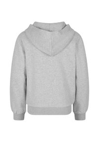 Felpa grigia a maniche lunghe, realizzata in morbido cotone, con cappuccio, polsini a costine e vestibilità comoda. Design semplice senza loghi o motivi visibili.