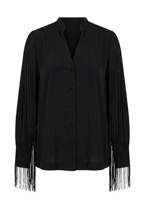 Ulla Popken, FRINGED BUTTON-DOWN CUPRO BLOUSE - Blusa abotonada - black