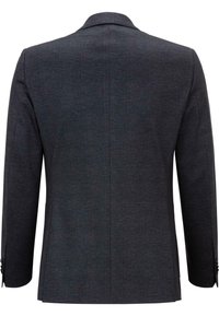 Mörkgrå blazer med strukturerad väv, enkel slits bak, snedskurna lapels och knäppte ärmslut. Modern skräddarsydd passform.