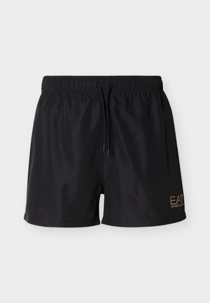 Pantaloncini da nuoto neri in tessuto leggero. Presentano una cintura elastica, cordino regolabile e dettaglio logo dorato sul lato inferiore destro.