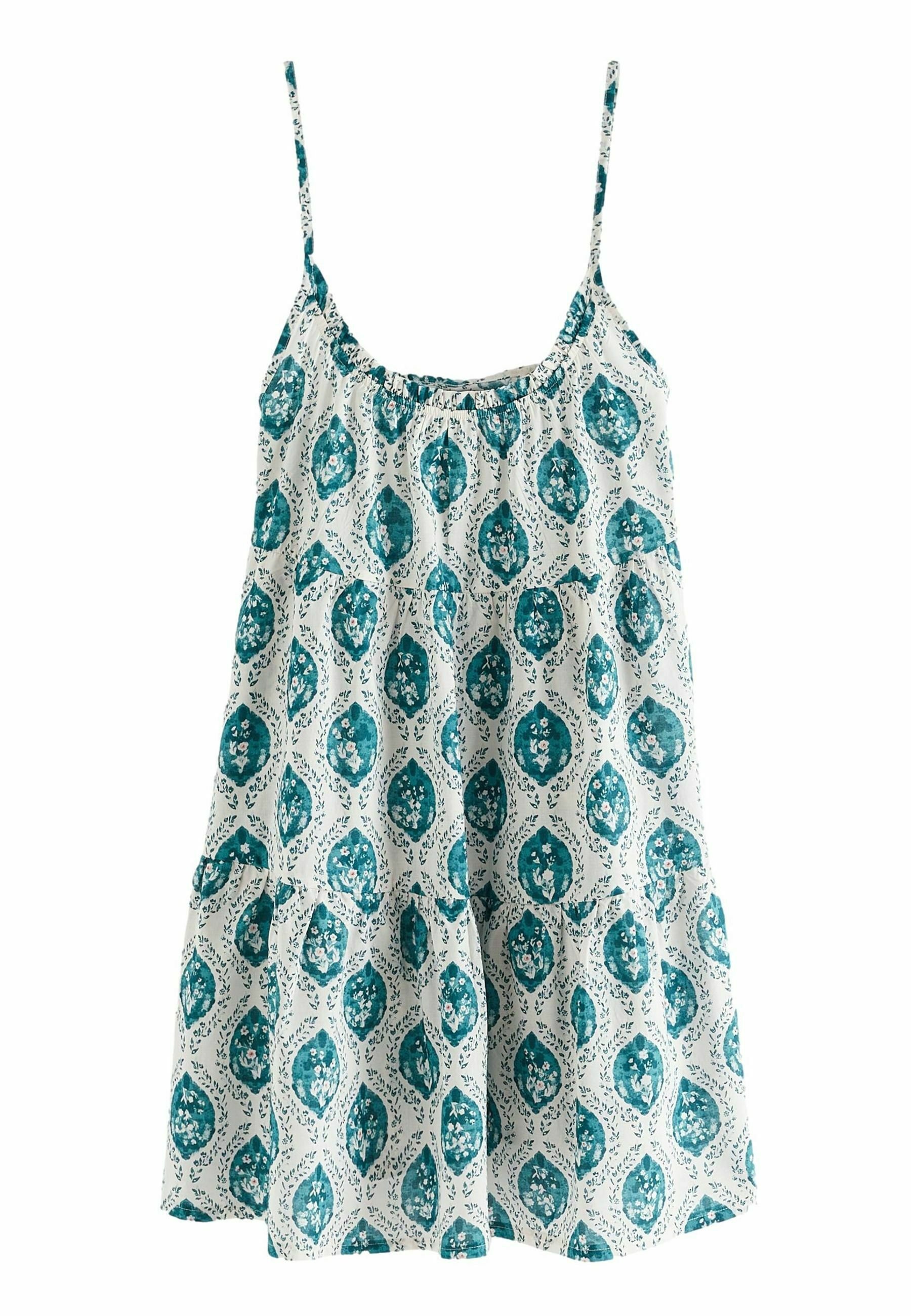 White Blue Woodblock Dress