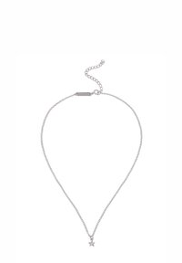 Silberne Halskette mit einem kleinen Sternanhänger. Die Kette hat ein zartes Design mit einem Karabinerverschluss und einer Verlängerungskette.