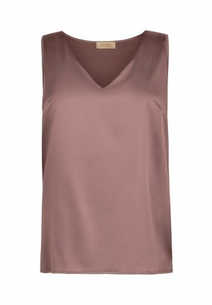 Bez rękawów bluzka z mausem z satyny z dekoltem w serek i prostym dołem, z metką "Falconeri" na wewnętrznej tylnej stronie kołnierzyka.