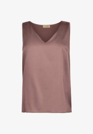 Bez rękawów bluzka z mausem z satyny z dekoltem w serek i prostym dołem, z metką "Falconeri" na wewnętrznej tylnej stronie kołnierzyka.