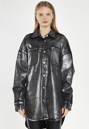 Button-down blouse - black silver foil