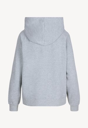 Lichtgrijze hoodie met lange mouwen en geribbelde boorden, van achteren weergegeven tegen een effen witte achtergrond.