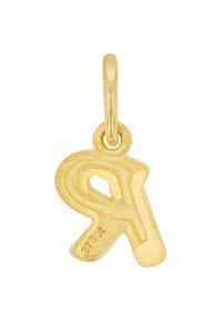 Colgante de oro en forma de la letra "R", con un acabado mate, textura suave y un lazo para la sujeción. Con punzón en el costado.