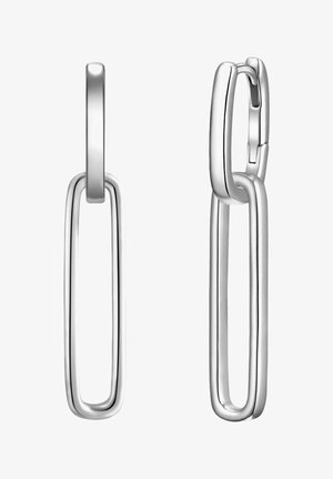 Boucles d'oreilles en argent en forme de créoles, présentant un design rectangulaire allongé et fin avec une finition polie et un mécanisme de fermeture sécurisé.