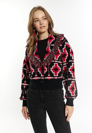 Strickjacke - schwarz weiss rot