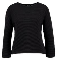 Haut à manches longues noir avec un design en relief texturé, un col rond et une silhouette ajustée. Doublure intérieure douce, finition sans coutures.