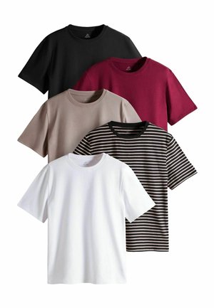 RELAXED SHORT SLEEVE 5 PACK - T-Shirt basic - black berry red taupe brown white stripe