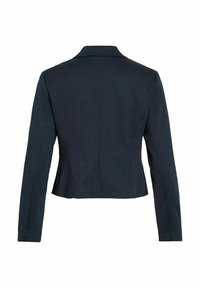 Veste blazer noire cintrée à manches longues vue de dos sur fond blanc.