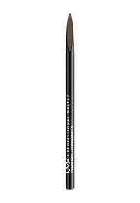 Crayon à sourcils NYX dans un boîtier noir avec texte blanc. Pointe fine et arrondie pour une application précise, offrant une couleur marron profond. Texture lisse.