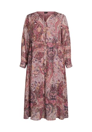 Zizzi, MIDIKLEID MIT PAISLEY-MUSTER UND ELASTISCHEM BUND - Φόρεμα πουκάμισο - lila