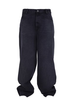 Sorte oversized løstsiddende jeans med knap- og lynlåsfrontlukning, forlommer og løse, brede ben.