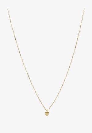 Guldfarvet halskæde med en fin kæde og en lille hjerteformet vedhæng med en glat overflade. Simpelt, elegant design.
