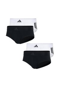 Cuatro pares de ropa interior: dos negros y dos blancos, con una cinturilla suave y tres rayas verticales a lo largo de los lados.
