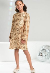 Lipsy REGULAR FIT - LONG SLEEVE SEQUIN - Koktélruha / Partiruha - rose gold