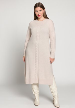 MOTIFS TRESSÉS, OVERSIZED, COL DROIT, MANCHES LO - Robe pull - beige