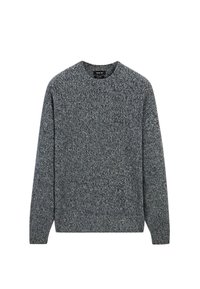 Grijze gebreide trui met een ronde hals en lange mouwen. Structuurpatroon met een normale pasvorm en geribbelde manchetten. Minimalistisch ontwerp, geen zichtbare logo's.