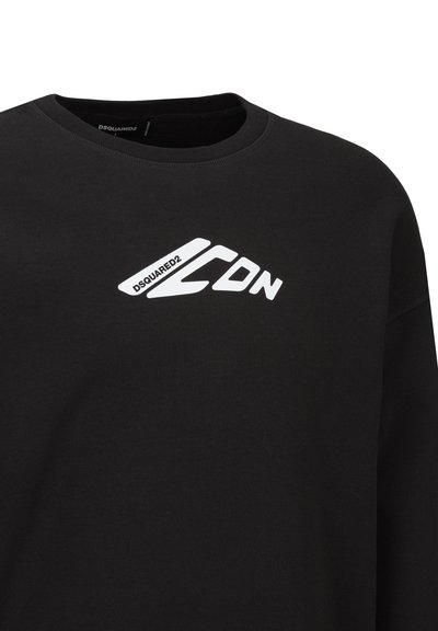 Black sweatshirt featuring a crew neckline, made of soft cotton, with a prominent white logo reading "DSQUARED2 ICON" on the front.