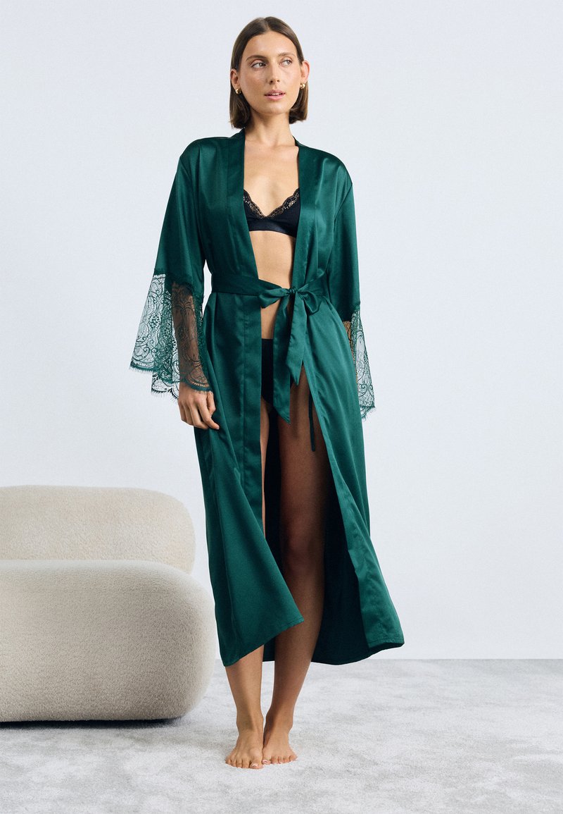 slim fit dress slacks Seafoam Green Floral Cotton Kimono Robe