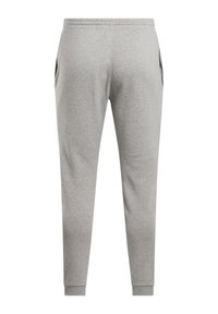 Grijze katoenmix joggingbroek met een taps toelopende pasvorm, elastische tailleband, zijzakken en elastische boorden bij de enkels. Glad textuur.