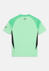 Ανοιχτό πράσινη αθλητική μπλούζα με μαύρα πάνελ στο πλάι. Διαθέτει κοντά μανίκια, λαιμόκοψη και λογότυπο στο αριστερό μανίκι. Απαλή υφή.