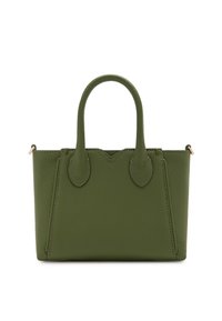 Grüne Lederhandtasche mit strukturiertem Finish, zwei kurzen Griffen und einer strukturierten Form. Verfügt über ein gewelltes Ausschnittdesign an der Oberseite.