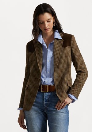 Polo Ralph Lauren SUEDE TRIM PLAID WOOL BLAZER - Blazer - olive
