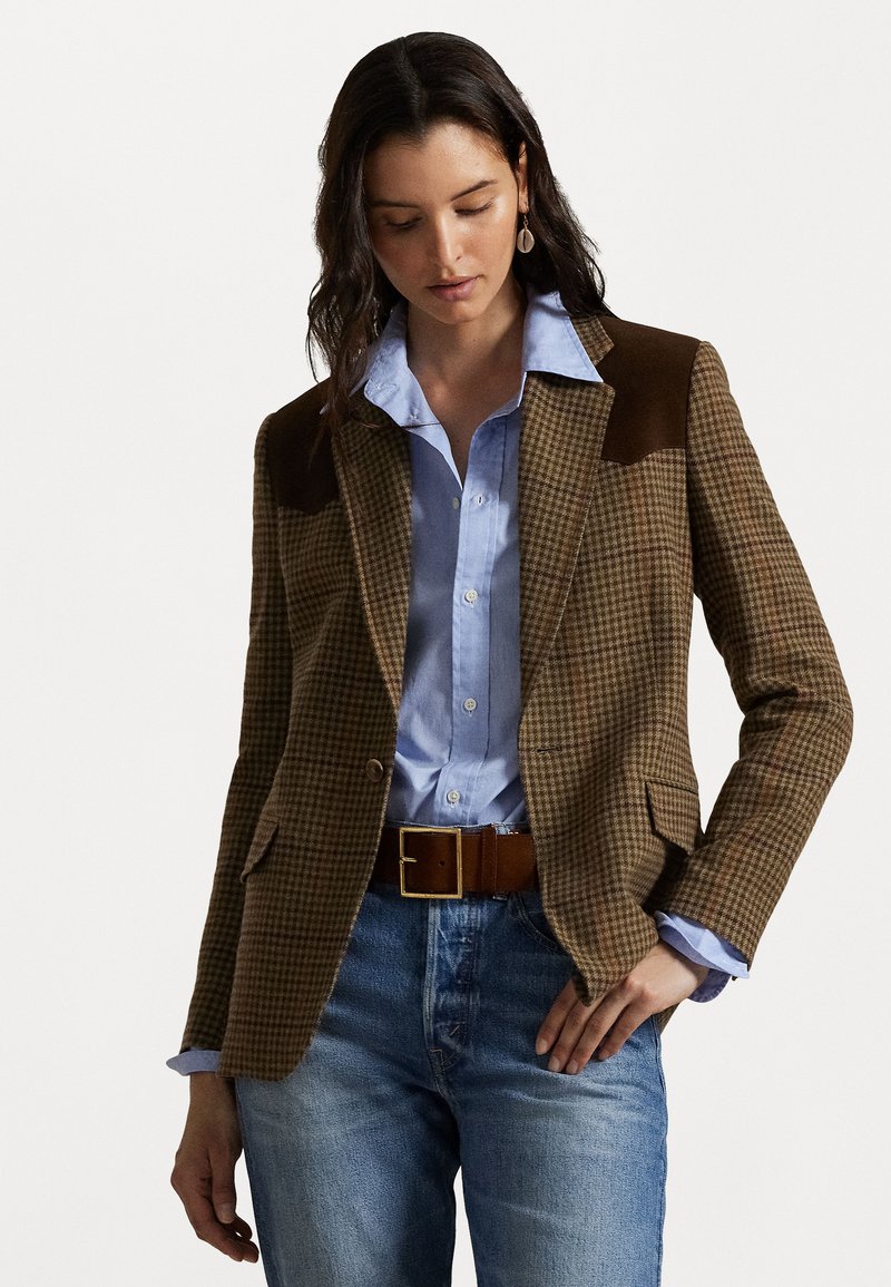 Polo Ralph Lauren SUEDE TRIM PLAID WOOL BLAZER - Blézer - olive