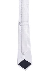 Cravatta a pois bianchi realizzata in tessuto morbido, con una punta appuntita e un accentuato effetto nero. Finitura ordinata e design slim.