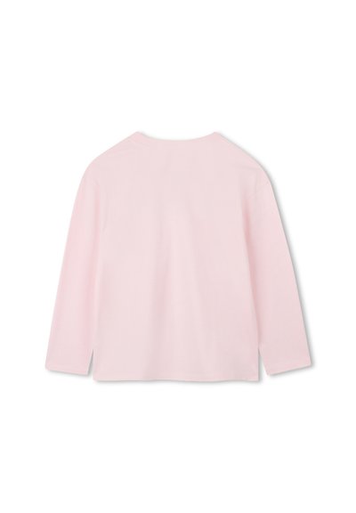 Light pink long-sleeve shirt made of cotton, features a simple design with a round neckline and straight hem, no patterns or graphics.