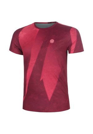 Kurzärmeliges Sport-T-Shirt in Dunkelrot mit dezentem Muster und kleinem rundem Logo auf der linken Brust.